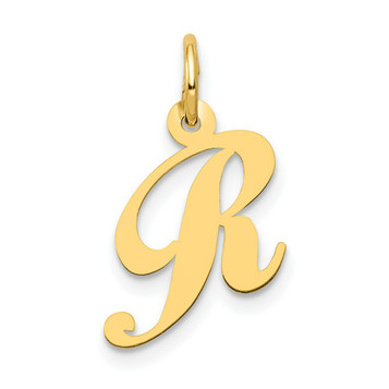 14K Yellow Gold Small Fancy Script Initial Letter R Charm - (B13-431)