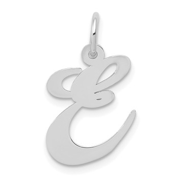 14K White Gold Medium Fancy Script Letter Initial E Charm Pendant - (B13-467)