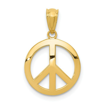 14K Yellow Gold Polished Peace Sign Circle Pendant - (B14-363)
