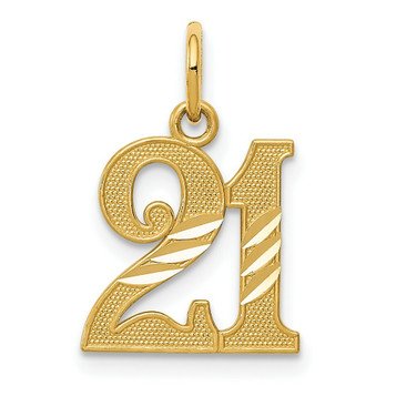 14K Yellow Gold Diamond-cut 21 Pendant - (B14-372)