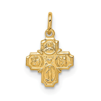 14K Yellow Gold Solid Polished Tiny 4-Way Medal - (B14-504)