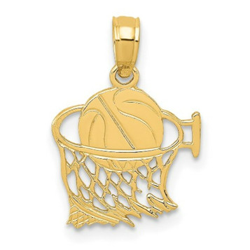 14K Yellow Gold Basketball In Net Pendant - (A83-544) 14K Yellow Gold Basketball In Net Pendant - (A83-544)