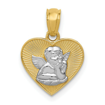 14K Two-tone Gold Two-tone Polished Guardian Angel In Heart Pendant - (A85-984)
