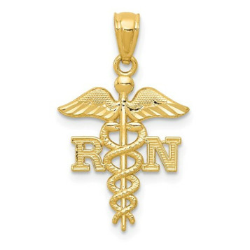 14K Yellow Gold Diamond-cut Polished RN Nurse Pendant - (A86-189)