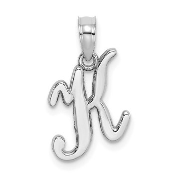 10K White Gold Polished K Script Initial Charm Pendant - (A88-693) 10K White Gold Polished K Script Initial Charm Pendant - (A88-693)