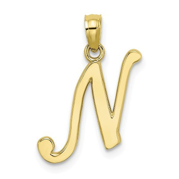 10K Yellow Gold Polished N Script Initial Charm Pendant - (A88-755)