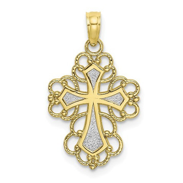 10K Yellow Gold Beaded Lace Trim Cross Charm Pendant - (A89-193) 10K Yellow Gold Beaded Lace Trim Cross Charm Pendant - (A89-193)