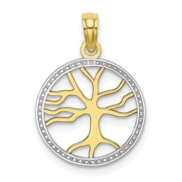 10K Yellow Gold 3-D Tree of Life In Round Frame Charm Pendant - (A89-407) 10K Yellow Gold 3-D Tree of Life In Round Frame Charm Pendant - (A89-407)