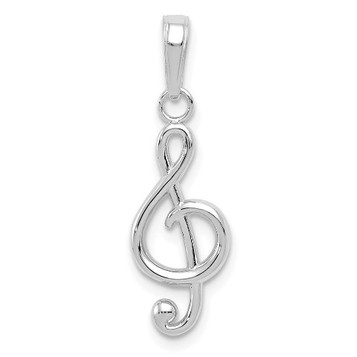 14k White Gold Polished Open-Backed Treble Clef Pendant - (A90-691)