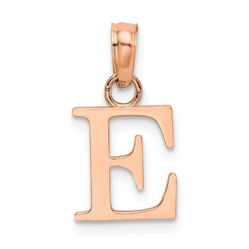 14K Rose Gold Polished E Block Initial Charm Pendant - (A90-787)