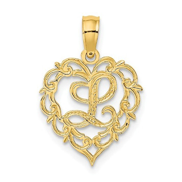 14K Yellow Gold L Script Initial In Heart Charm Pendant - (A90-925) 14K Yellow Gold L Script Initial In Heart Charm Pendant - (A90-925)