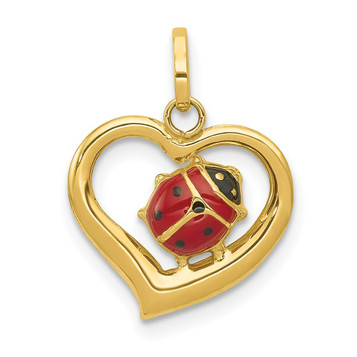 14K Yellow Gold Enameled Ladybug In Heart Charm Pendant - (A98-682) 14K Yellow Gold Enameled Ladybug In Heart Charm Pendant - (A98-682)