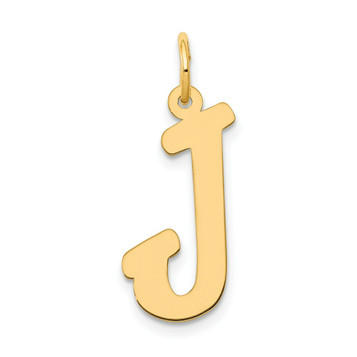 14K Yellow Gold Large Script Initial Letter J Charm Pendant - (B13-156)