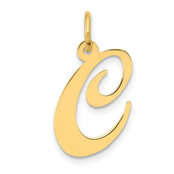 14K Yellow Gold Medium Fancy Script Initial Letter C Charm Pendant - (B13-158)