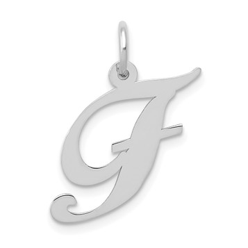 14K White Gold Medium Fancy Script Initial Letter F Charm Pendant - (B13-520)