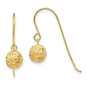 14K Yellow Gold 6mm Diamond-cut Bead Dangle Earrings - (B42-367) 14K Yellow Gold 6mm Diamond-cut Bead Dangle Earrings - (B42-367)