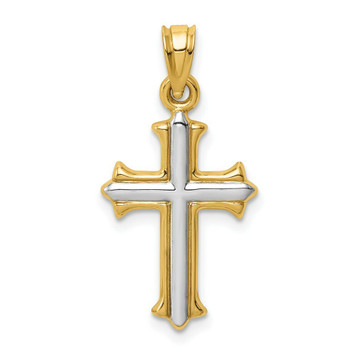 14K Yellow Gold Two-tone Hollow Cross Pendant - (A84-221) 14K Yellow Gold Two-tone Hollow Cross Pendant - (A84-221)