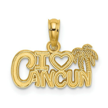 14K Yellow Gold I Heart Cancun Cutout Charm Pendant - (A85-248) 14K Yellow Gold I Heart Cancun Cutout Charm Pendant - (A85-248)
