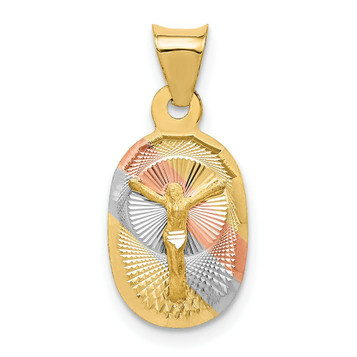 14K Yellow Gold Two-tone & Diamond-cut Corpus Oval Pendant - (A85-579) 14K Yellow Gold Two-tone & Diamond-cut Corpus Oval Pendant - (A85-579)
