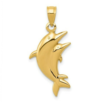 14K Yellow Gold Dolphin Pair Pendant - (A85-722) - Roy Rose Jewelry