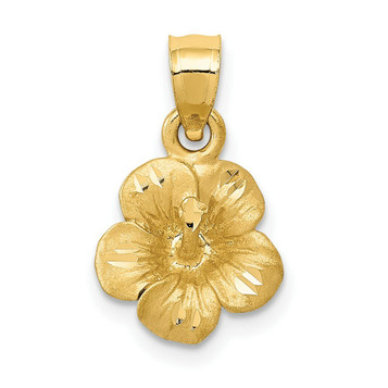 14K Yellow Gold Satin Diamond-cut Hibiscus Flower Pendant - (A87-431)