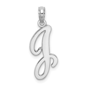 10K White Gold Polished J Script Initial Charm Pendant - (A88-684) 10K White Gold Polished J Script Initial Charm Pendant - (A88-684)