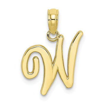 10K Yellow Gold Polished W Script Initial Charm Pendant - (A88-899)