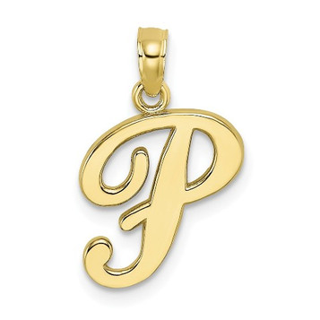 10K Yellow Gold Polished P Script Initial Charm Pendant - (A88-947)