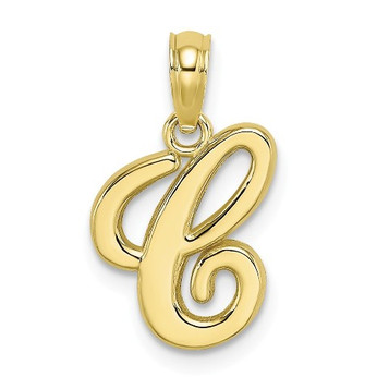 10K Yellow Gold Polished C Script Initial Charm Pendant - (A88-988)