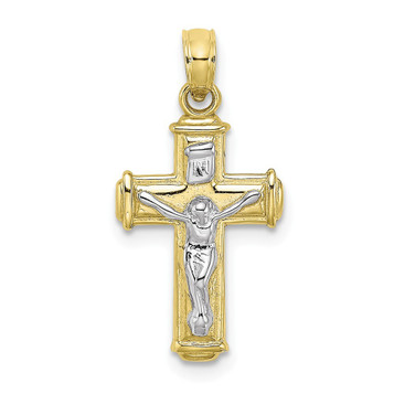 10K Two-tone Gold Polished Block Crucifix INRI Charm Pendant - (A89-111) 10K Two-tone Gold Polished Block Crucifix INRI Charm Pendant - (A89-111)