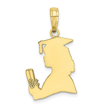 10K Yellow Gold Polished Female Graduation Profile With Diploma Charm Pendant - (A89-177)