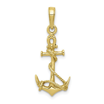 10K Yellow Gold 3-D Anchor With Shackle and Entwined Rope Pendant - (A89-303)