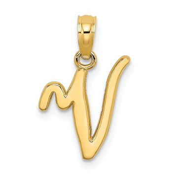 14K Yellow Gold Polished V Script Initial Charm Pendant - (A90-825) 14K Yellow Gold Polished V Script Initial Charm Pendant - (A90-825)
