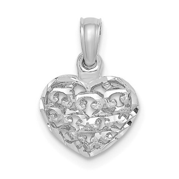 14K White Gold 3-D & Diamond-cut Mini Puffed Heart Charm Pendant - (A92-493) 14K White Gold 3-D & Diamond-cut Mini Puffed Heart Charm Pendant - (A92-493)