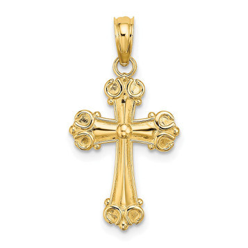 14K Yellow Gold Cross With Scroll Tips & Button Center Charm Pendant - (A92-540) 14K Yellow Gold Cross With Scroll Tips & Button Center Charm Pendant - (A92-540)