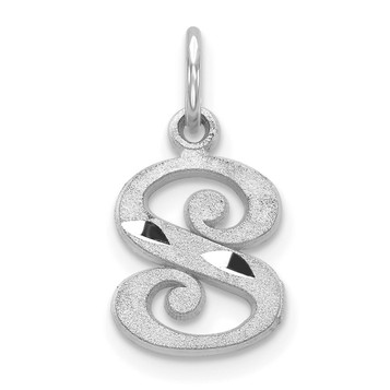 14K White Gold Diamond-cut Initial Letter S Charm Pendant - (A98-530)