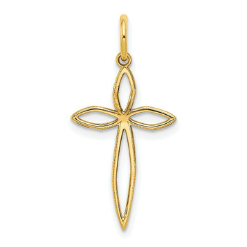 14K Yellow Gold Laser Designed Cross Charm 25mm length - (B11-287) 14K Yellow Gold Laser Designed Cross Charm 25mm length - (B11-287)