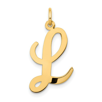 14K Yellow Gold Large Script Initial Letter L Charm Pendant - (B11-858)