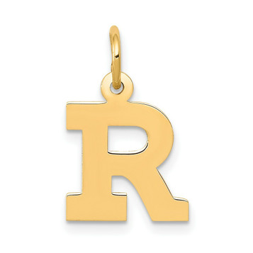 14K Yellow Gold Small Block Initial Letter R Charm Pendant - (B11-944)
