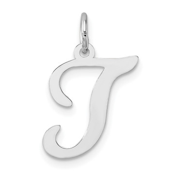 14K White Gold Initial Letter T Charm Pendant - (B13-455)