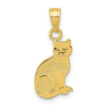 14K Yellow Gold I Heart My Cat On Reverse Cat Pendant - (A83-993)