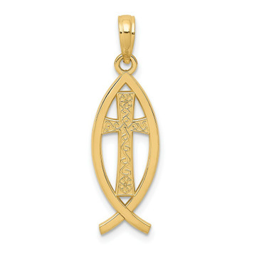 14K Yellow Gold Ichthus Fish Pendant - (A84-555) 14K Yellow Gold Ichthus Fish Pendant - (A84-555)