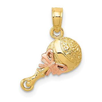 14K Two-tone Gold Baby Rattle Pendant - (A84-669)