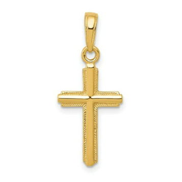 14K Yellow Gold Polished Cross With Stripped Border Pendant - (A85-508) 14K Yellow Gold Polished Cross With Stripped Border Pendant - (A85-508)