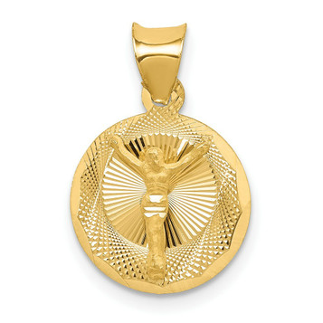 14K Yellow Gold Polished & Diamond-cut Corpus Circle Pendant 20mm length - (A85-741) 14K Yellow Gold Polished & Diamond-cut Corpus Circle Pendant 20mm length - (A85-741)
