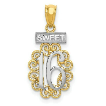 14K Two-tone Gold Two-tone Sweet 16 with Filigree Pendant - (A86-101) 14K Two-tone Gold Two-tone Sweet 16 with Filigree Pendant - (A86-101)