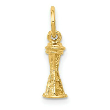 14K Yellow Gold Solid Polished 3-D Seattle Space Needle Charm - (A86-193)