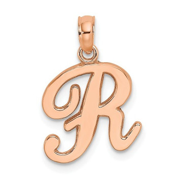 10K Yellow Gold Polished R Script Initial Charm Pendant - (A88-982)