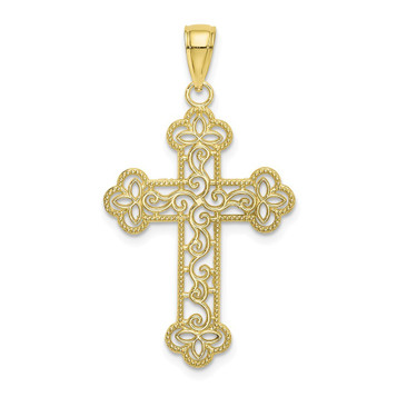10K Yellow Gold Textured & Beaded Edge Cross Pendant - (A89-233) 10K Yellow Gold Textured & Beaded Edge Cross Pendant - (A89-233)
