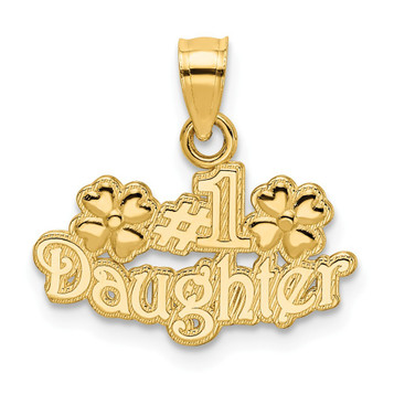 14K Yellow Gold #1 Daughter With Flowers Charm Pendant - (A89-752)